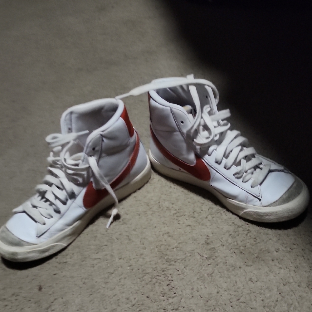 White and Red High-Top Sneakers